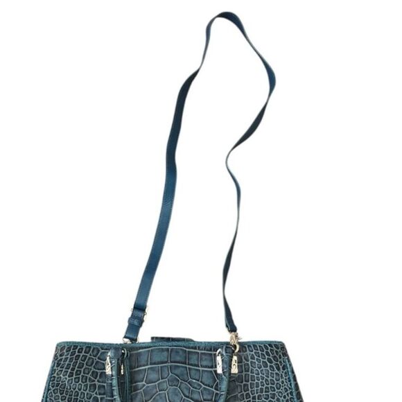 Brighton Turquoise Teal Monroe Croc Embossed Leather Top-Handle Purse Bag Womens - Picture 4 of 7